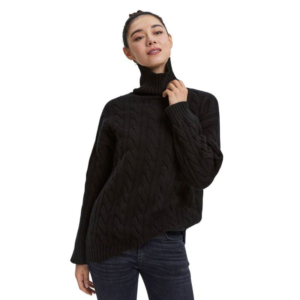 NWT Gentle Herd Ultra High-Neck Cable-Knit Wool Sweater Black One Size